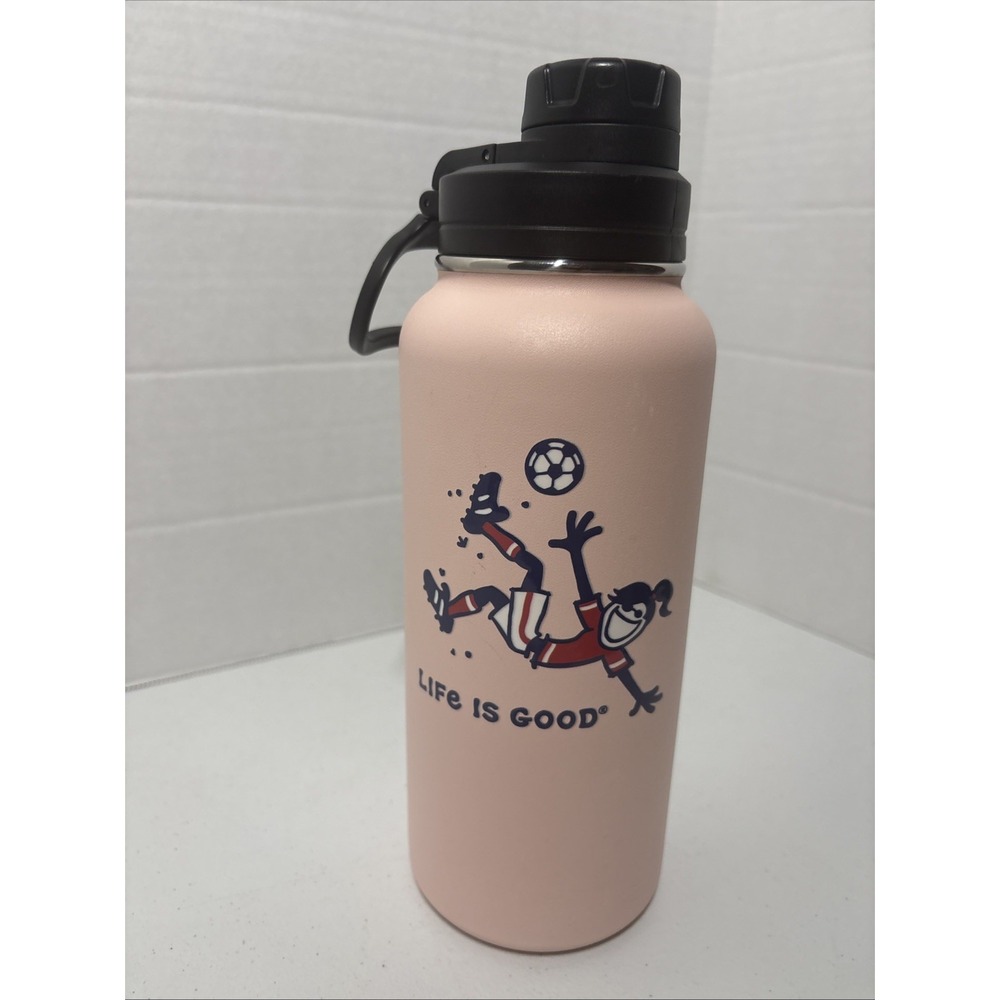 Life Is Good 32 oz Wide Mouth Water Bottle Jackie Soccer Pink EUC